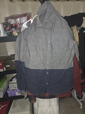 Adriano Goldschmied Two-Tone Button-Up Shirt in Light Gray and Navy